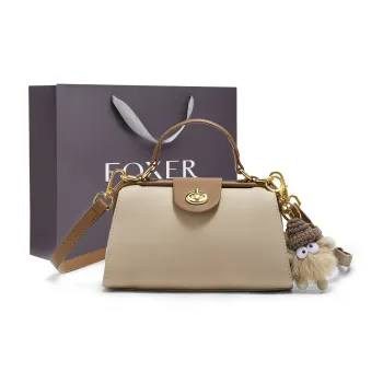 FOXER Split Cow Leather Crossbody Bag Small Size Women's Brown & Apricot