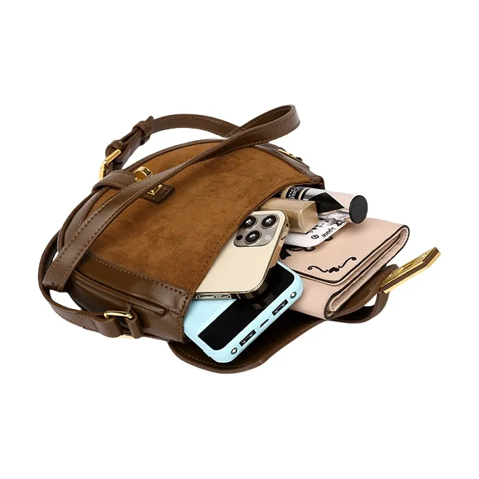PESASRIE Microfiber Synthetic Leather Saddle Bag, Shoulder Bag, Crossbody Bag Women's Coffee Brown-4