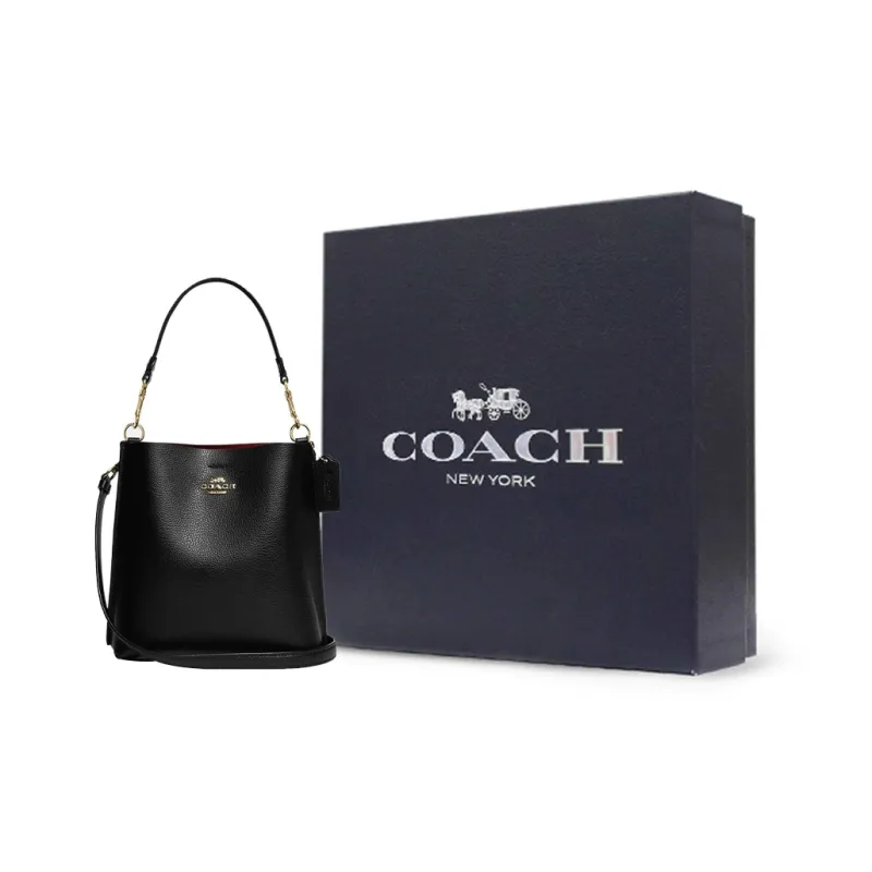 COACH Mollie Leather Bucket Bag Handbag Shoulder Bag Crossbody Bag Small Size Women's Black-6