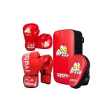 Kids' Boxing Gloves+Adults Boxing Gloves+Hand Target 2 Pack+Foot Pad 1 Pack (Red)