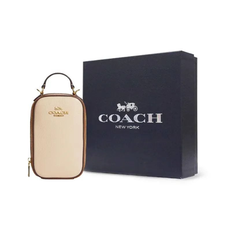 COACH Eva Cow Leather Shoulder Bag Crossbody Bag Mini Ivory White With Light Brown Accents-7