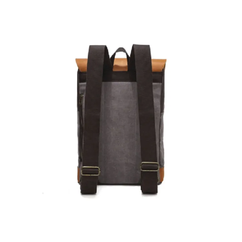 TTaG．baG Batik Canvas With Mad Cow Leather Backpack Unisex Gray/Army Green/Khaki-2