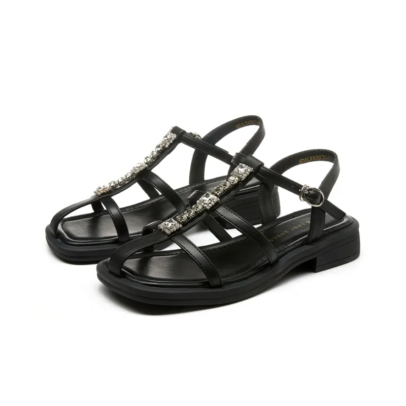 HLA One Strap Sandals With Square Toe Cut Out Suitable For Skirts Flat Slippers For A Niche Look-1