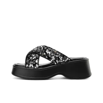 JOSINY Platform Slippers Women's Black Silver/Black
