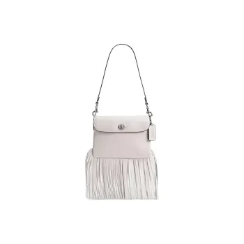 COACH 1964 Fringe Glove Tanned Leather Fringe Bag, Handbag, Shoulder Bag Small Size Women's Silver & Chalk
