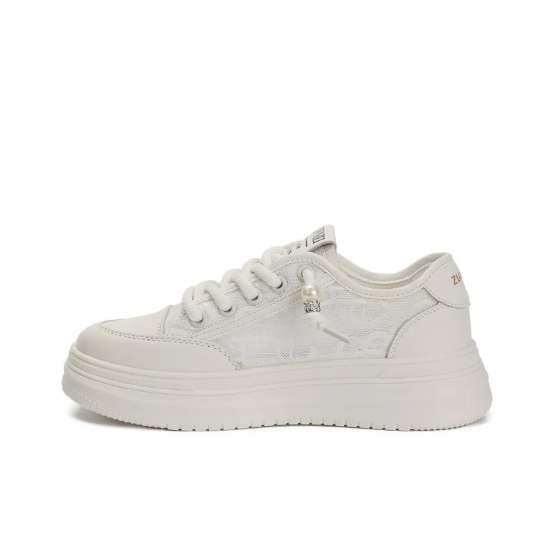 Zun'er Quick Dry Lightweight Breathable Low-Top Skateboard Shoes Unisex White-9