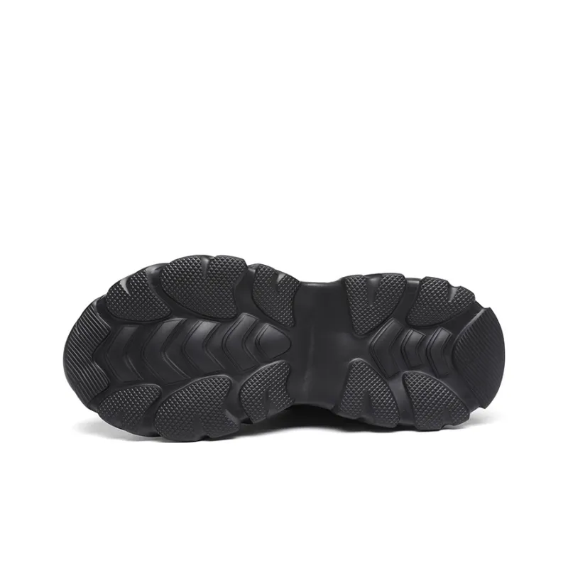 EGCHI Breathable Abrasion Resistant Slip Resistant Low Top Chunky Sneakers Men's Black-4