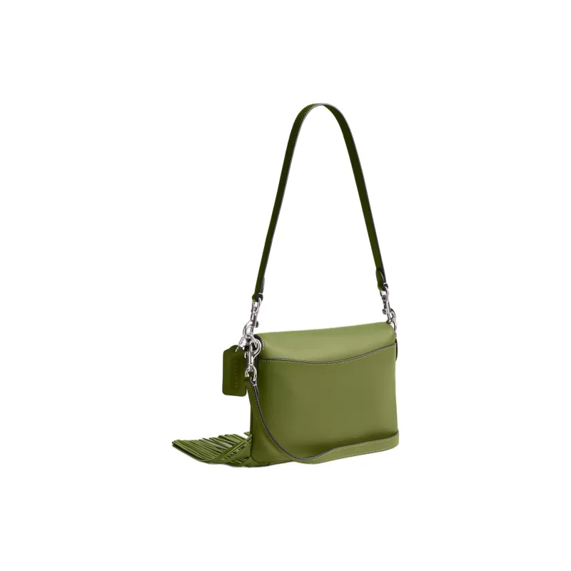 COACH 1964 Fringe Leather Handbag, Shoulder Bag Trumpets Women's Silver & Dark Lime-1