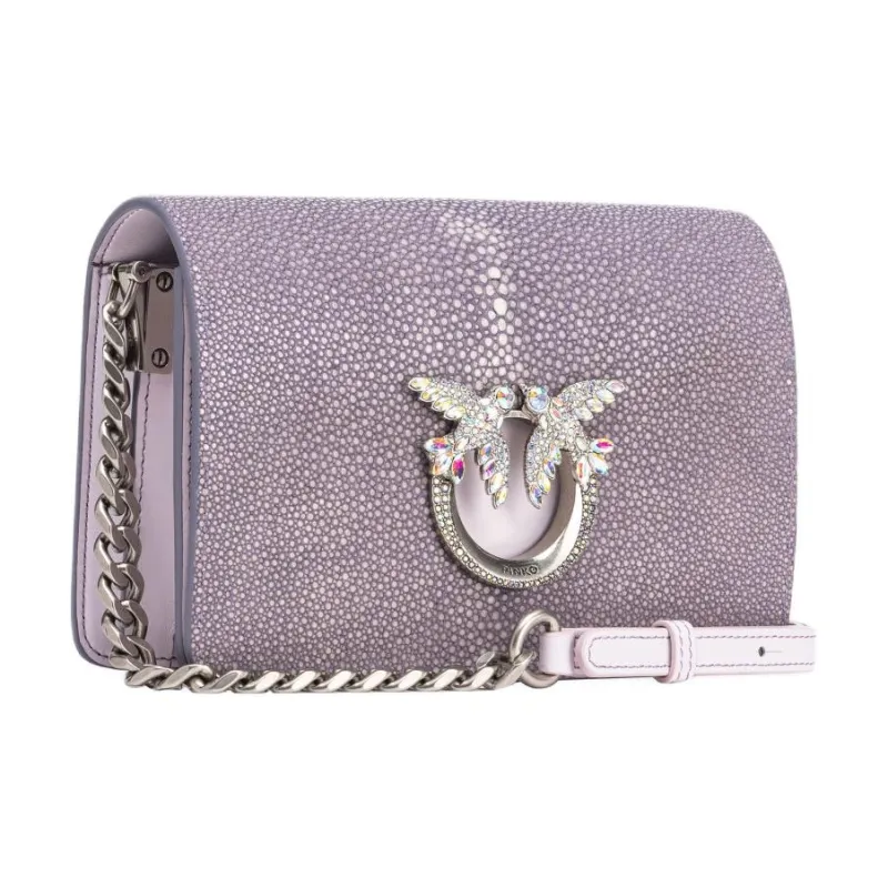 PINKO Polished Stingray Leather Shoulder Bag Crossbody Bag Mini Women's Light Purple With Antique Silver-1