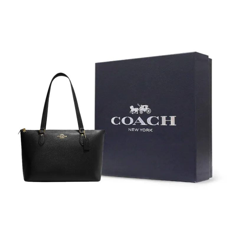 COACH Gallery Cross Grain Leather One Shoulder Handbags Large Size Women's Black-6