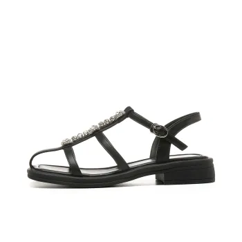 HLA One Strap Sandals With Square Toe Cut Out Suitable For Skirts Flat Slippers For A Niche Look