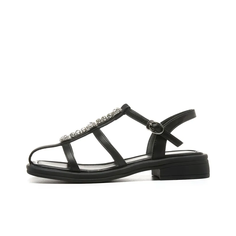 HLA One Strap Sandals With Square Toe Cut Out Suitable For Skirts Flat Slippers For A Niche Look-0