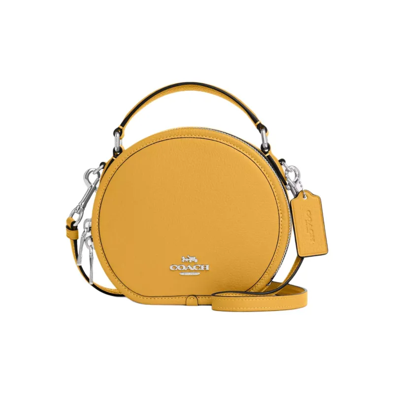 COACH Canteen Delicate Pebbled Leather Handbag Shoulder Bag Crossbody Bag Small Size Women's Silver Multicolor Yellow-0