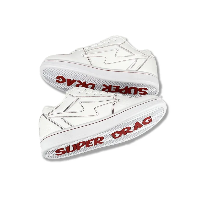 LuzaoT SUPER DRAG Puffy Shoes Anti Slip Wear Resistant Low Top Skateboard Shoes Unisex White Red-2