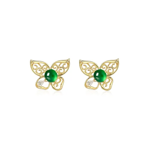 Oriental Yacui Jadeite Stud Earrings Women's