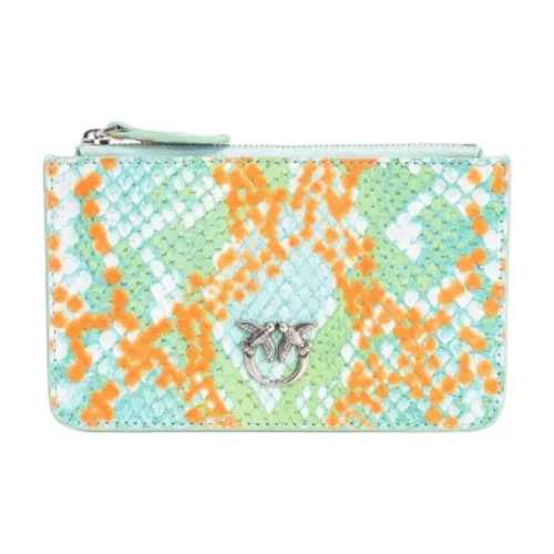 PINKO Python Pattern Leather Clutch Women's Green Multicolor
