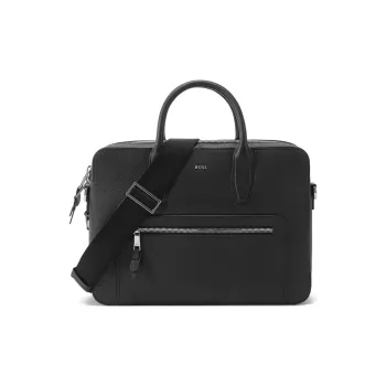 HUGO BOSS Cow Leather Briefcase, Shoulder Bag, Crossbody Bag, Handbag Men's Black