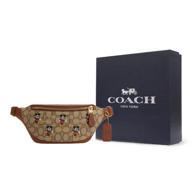 COACH X Disney Collaboration Leather One Shoulder Crossbody Fanny Pack Large Size Men's Umber With Classic Monogram-6