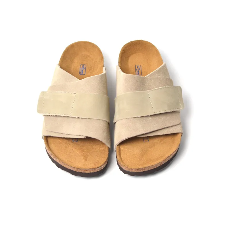 Boku Cork Sole Leather Patchwork Slip Resistant Abrasion Resistant Slide Slippers Unisex Gray-4