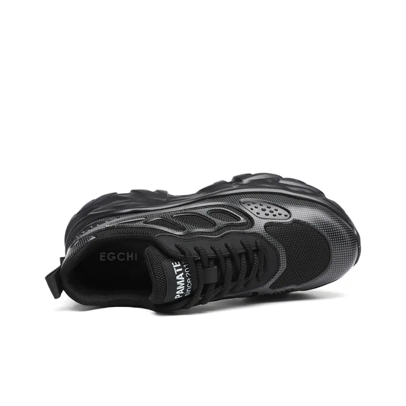 EGCHI Breathable Abrasion Resistant Slip Resistant Low Top Chunky Sneakers Men's Black-3