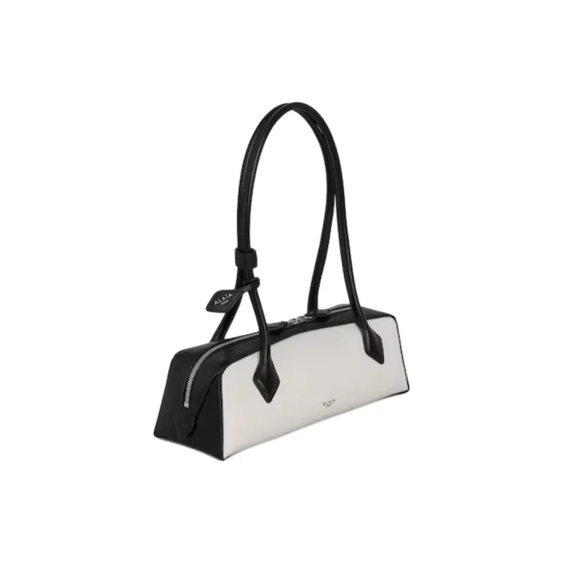 Alaia Cotton Shoulder Bag, Dachshund Bag, Baguette Bag, Handbag, Shoulder Bag Women's Black & Beige-1