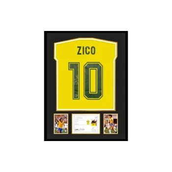 Three For Jockey Signed Brazil 1982 Vintage #10 Jersey EM Certificate Framed