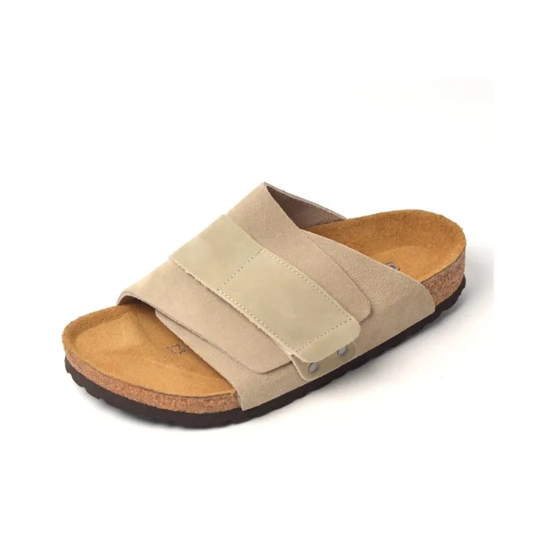 Boku Cork Sole Leather Patchwork Slip Resistant Abrasion Resistant Slide Slippers Unisex Gray-1