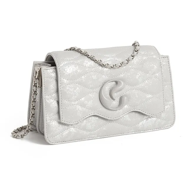 JACD PU Refined Small Square Bag, Commute Shoulder Bag Women's White/Silver-3