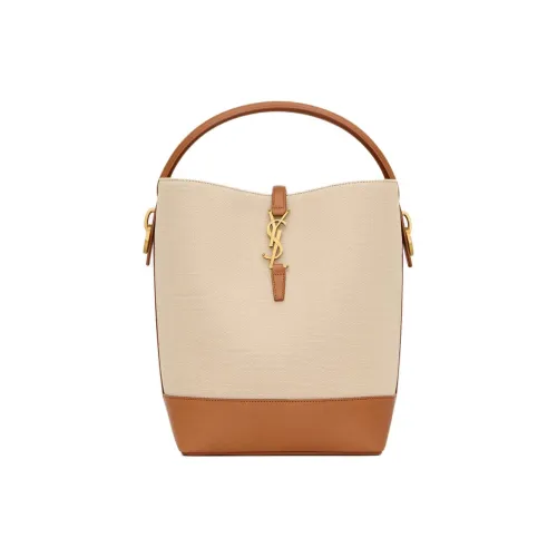 SAINT LAURENT Canvas With Leather Canvas Bag, Bucket Bag, Handbag Women's Desert Dusty Color With Brick