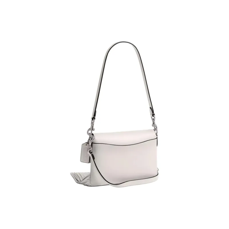 COACH 1964 Fringe Glove Tanned Leather Fringe Bag, Handbag, Shoulder Bag Small Size Women's Silver & Chalk-1