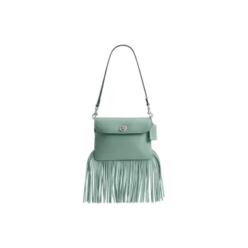 COACH 1964 Fringe Suede Tassel Bag Shoulder Bag Small Size Women's Aquamarine Stone Color
