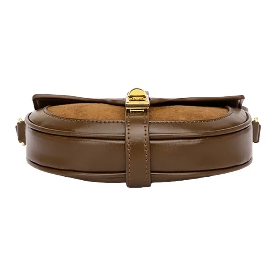 PESASRIE Microfiber Synthetic Leather Saddle Bag, Shoulder Bag, Crossbody Bag Women's Coffee Brown-3