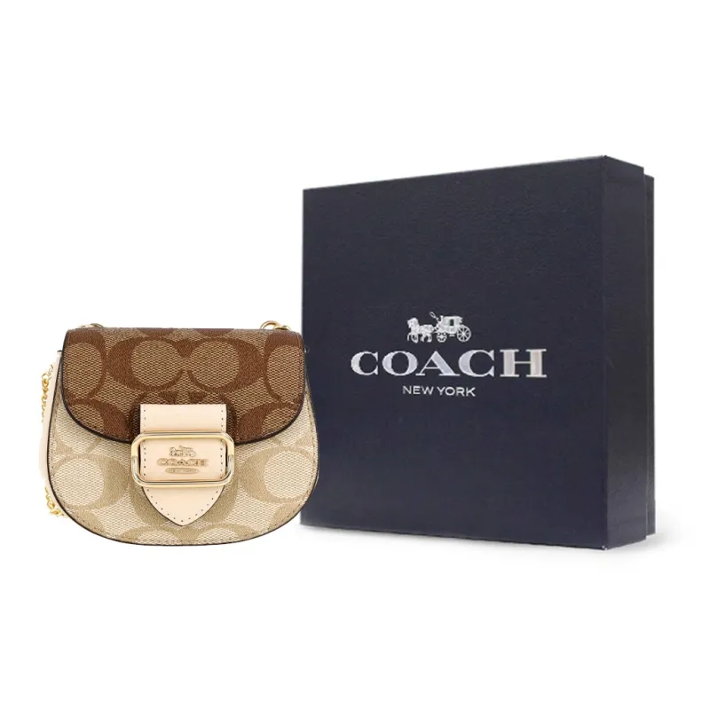 COACH Morgan Canvas With Leather Saddle Bag Crossbody Shoulder Bag Women's Khaki-6