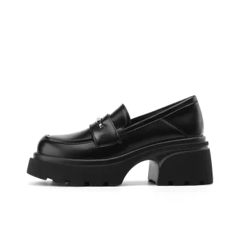 JOSINY Genuine Leather Loafers 7cm Women's Black/Ecru