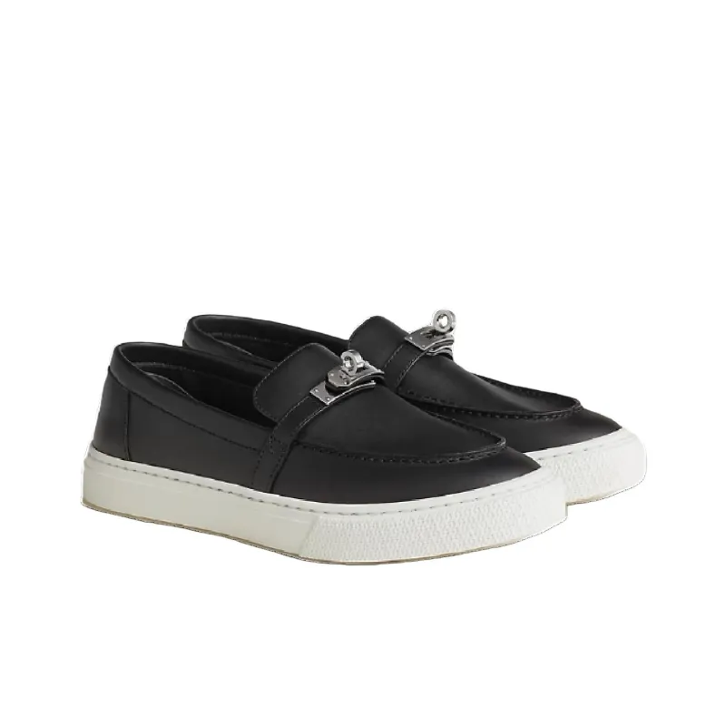 HERMES Calfskin Women's Casual Shoes Women's Khaki, Black-6