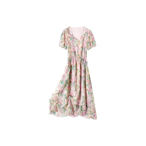 TOUCH Short-Sleeved Dresses Women's Pink Floral Pattern