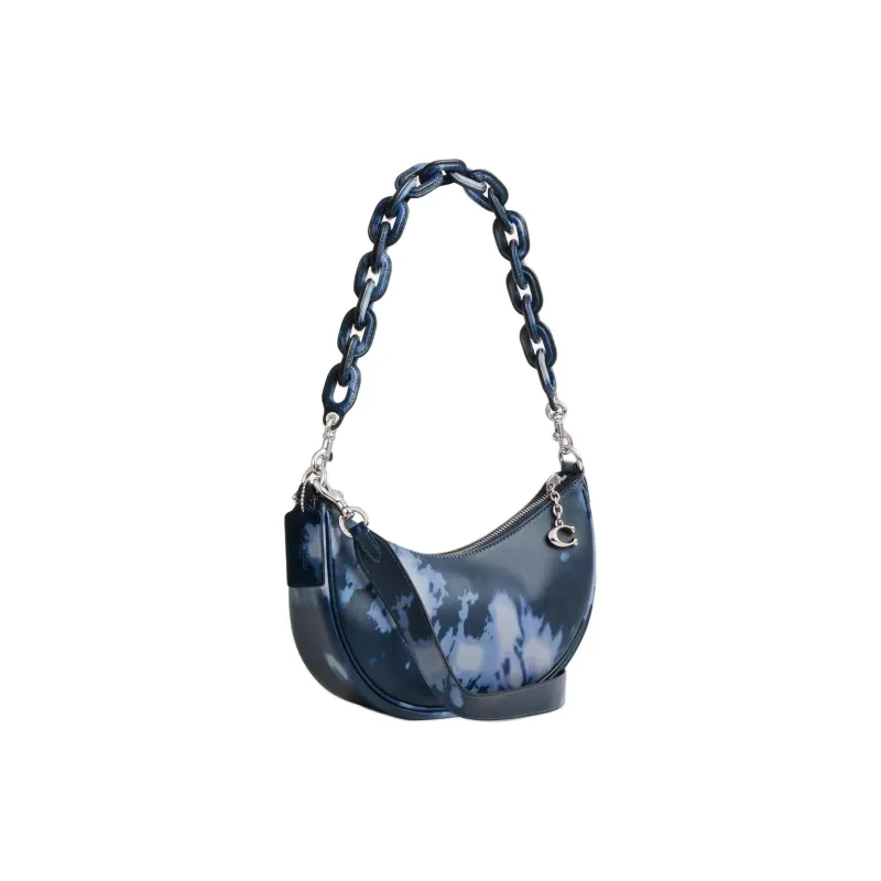 COACH Mira Smooth Leather Handbag, Shoulder Bag Medium Size Women's Light Antique Nickel & Night Marine Blue-1