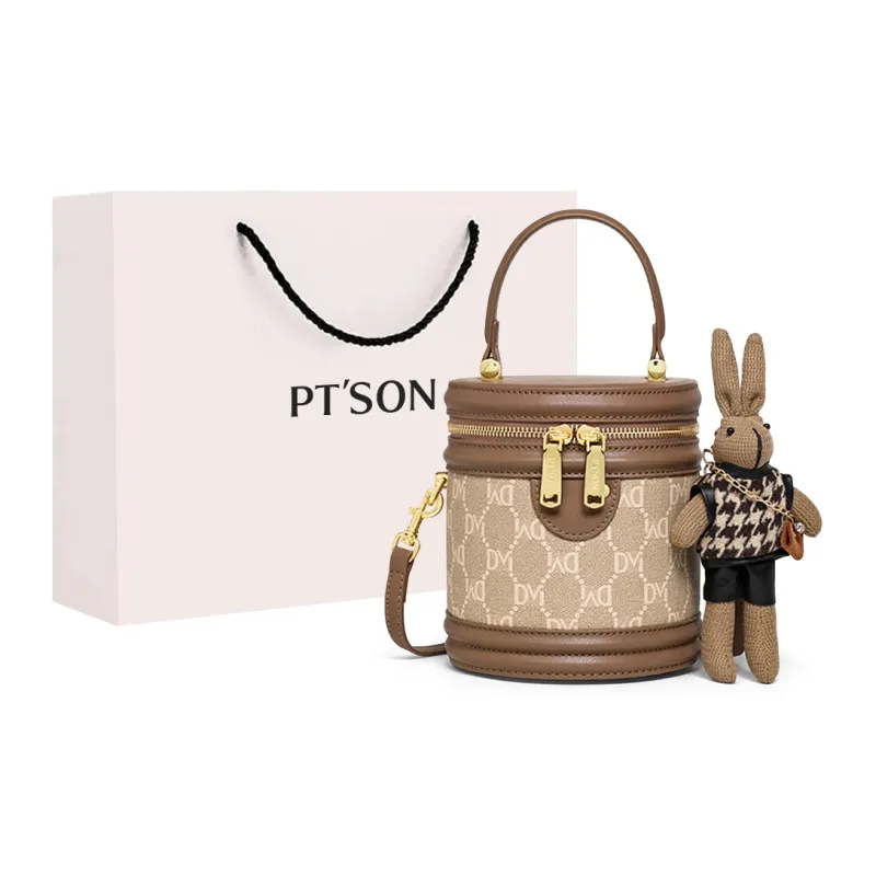 PT'SON Synthetic Leather Bucket Bag Handbag Shoulder Bag Crossbody Bag Regular Women's Khaki-0