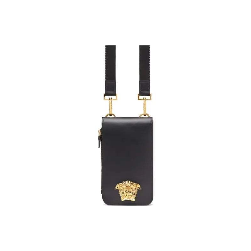 VERSACE La Medusa Cow Leather Shoulder Bag, Crossbody Bag Mini Men's Black-0