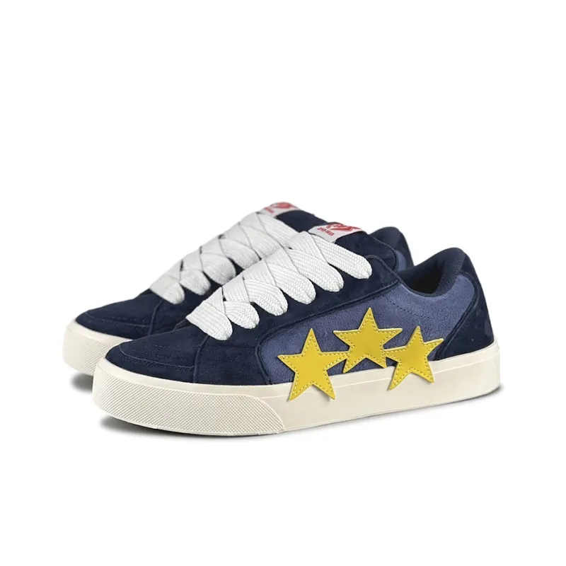 LuzaoT SUPER DRAG Stars Shoes Anti Slip Wear Resistant Low Top Skateboard Shoes Unisex Blue Yellow-1