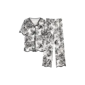 The Story Of The Flower Season Pajama Set Women's Black White