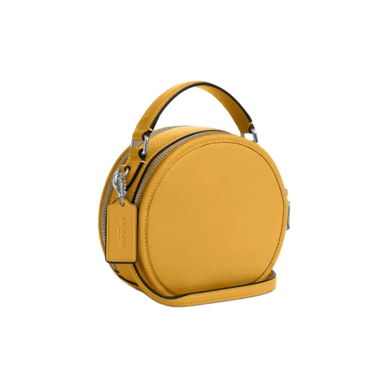 COACH Canteen Delicate Pebbled Leather Handbag Shoulder Bag Crossbody Bag Small Size Women's Silver Multicolor Yellow-1