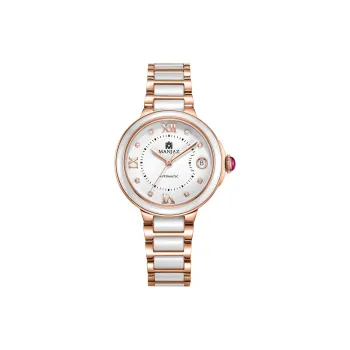 MANJAZ Mechanical Movement Stainless Steel Watchband Women's Watch White Dial