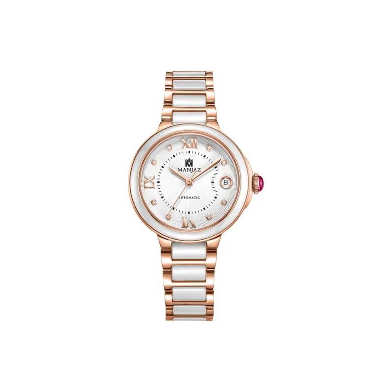 MANJAZ Mechanical Movement Stainless Steel Watchband Women's Watch White Dial-5