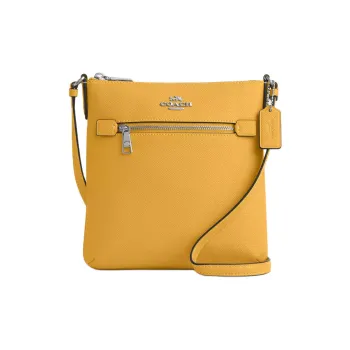COACH File Cross Grain Leather Shoulder Bag, Crossbody Bag Small Size Women's Silver & Honeycomb Yellow
