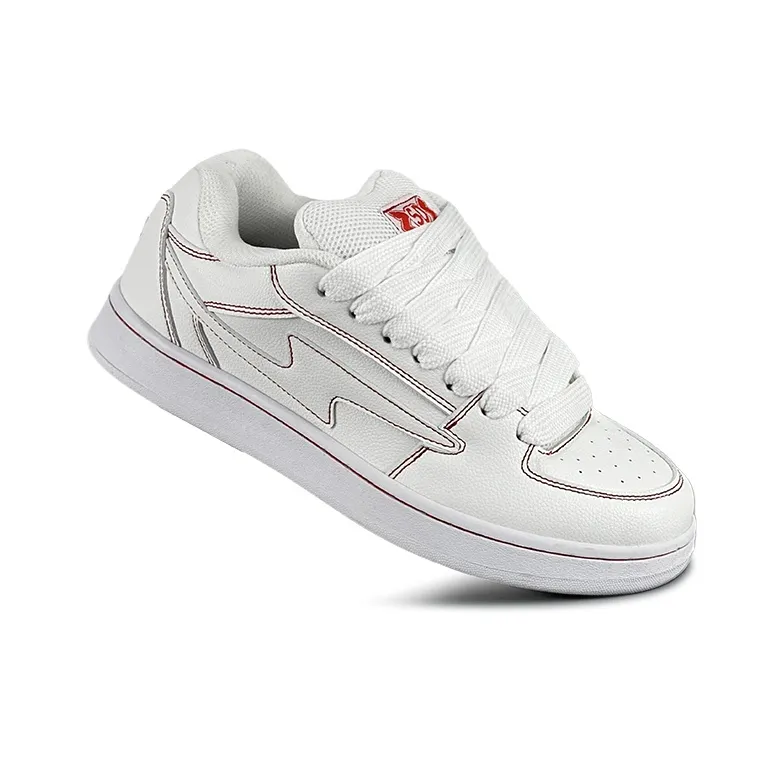 LuzaoT SUPER DRAG Puffy Shoes Anti Slip Wear Resistant Low Top Skateboard Shoes Unisex White Red-4
