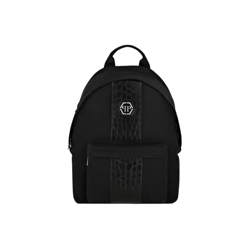PHILIPP PLEIN Cotton With Calfskin Backpack Men's Black-0