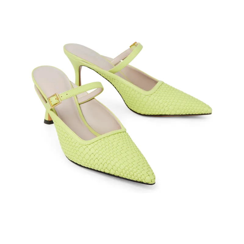 CHARLES&KEITH Composite Sole Closed Toe Slippers 7.7cm Women's Camel/Lime Green Yellow-6