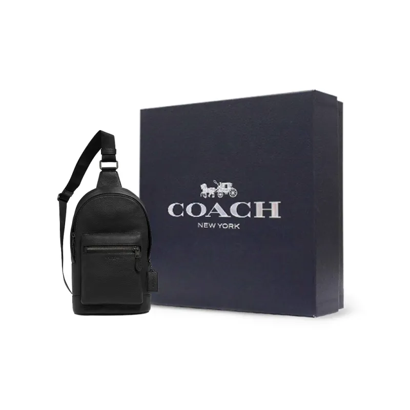 COACH West Delicate Pebbled Leather Sling Bag Crossbody Bag Shoulder Bag Small Size Men's Black-7