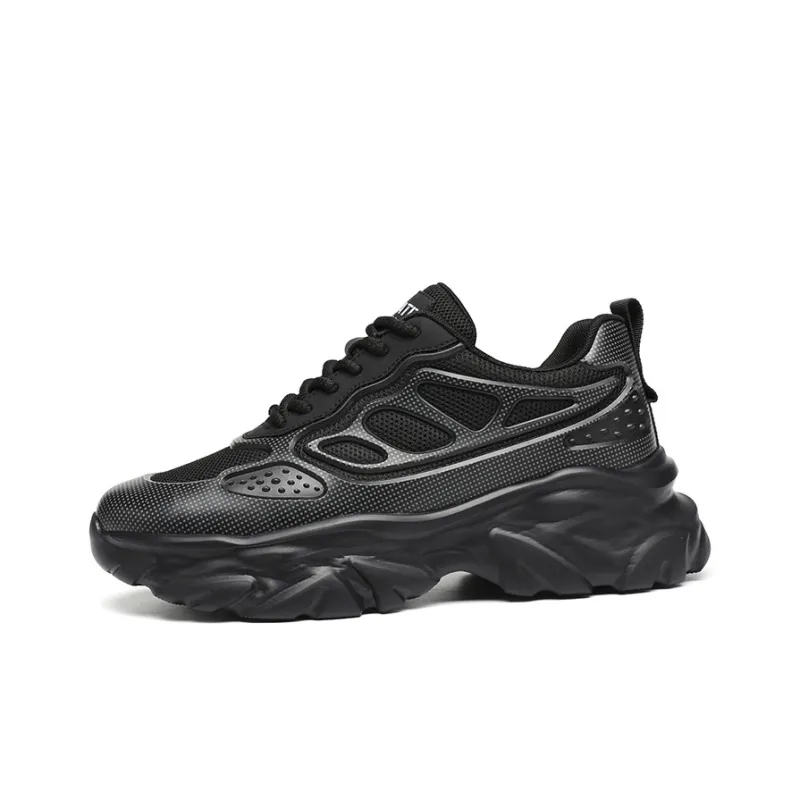 EGCHI Breathable Abrasion Resistant Slip Resistant Low Top Chunky Sneakers Men's Black-1